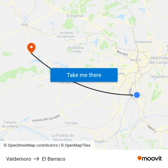 Valdemoro to El Barraco map