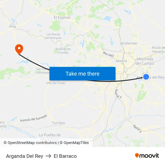 Arganda Del Rey to El Barraco map