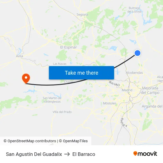 San Agustín Del Guadalix to El Barraco map