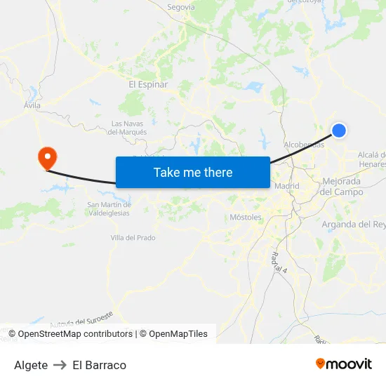 Algete to El Barraco map