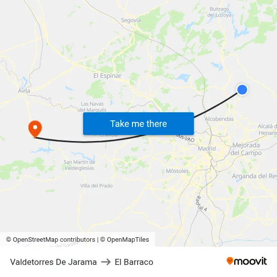 Valdetorres De Jarama to El Barraco map