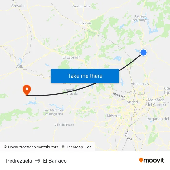 Pedrezuela to El Barraco map
