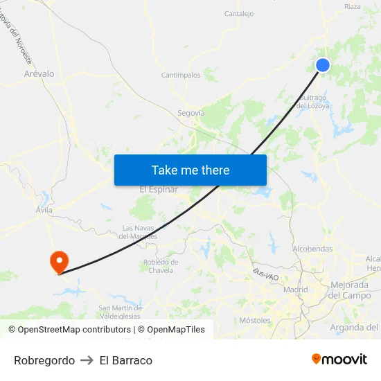 Robregordo to El Barraco map
