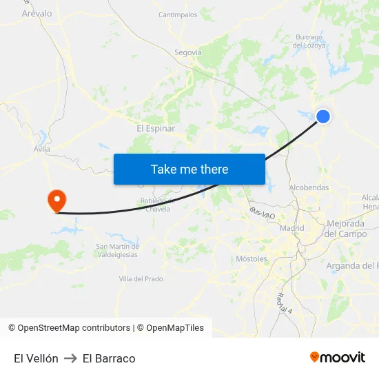 El Vellón to El Barraco map