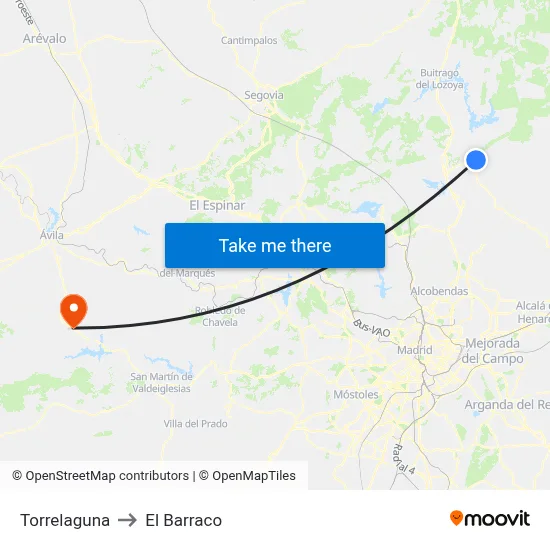 Torrelaguna to El Barraco map