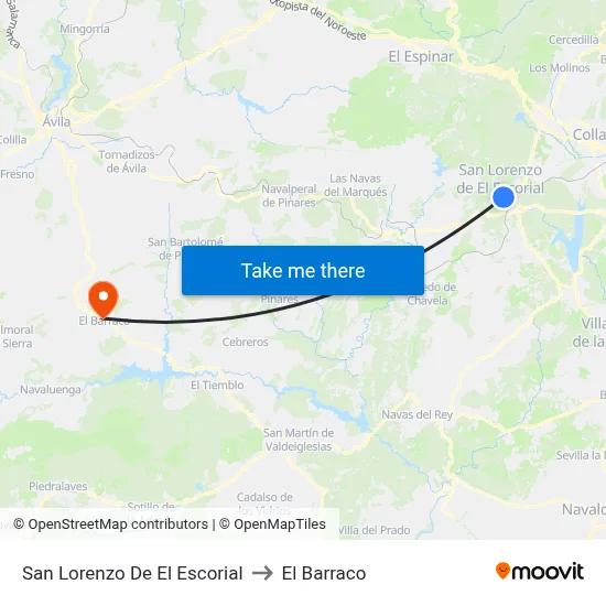 San Lorenzo De El Escorial to El Barraco map