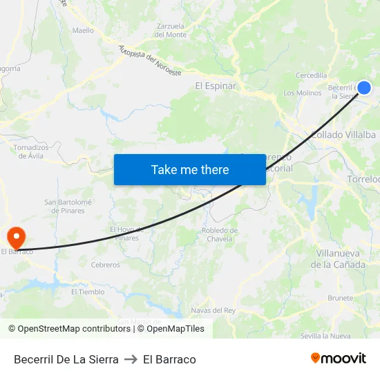 Becerril De La Sierra to El Barraco map