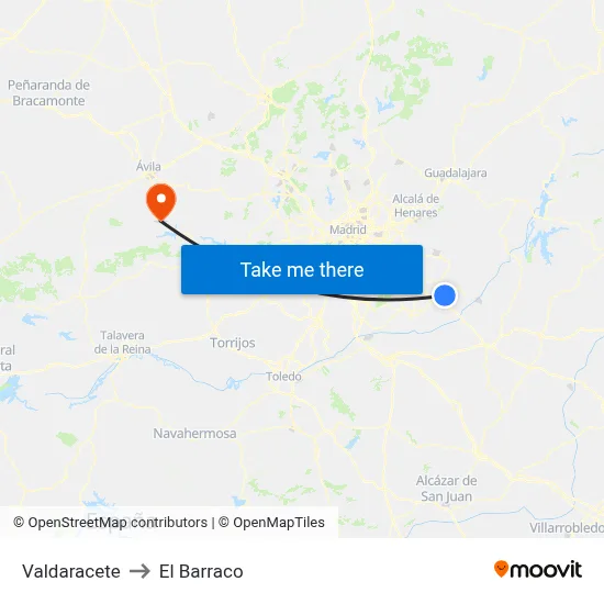 Valdaracete to El Barraco map
