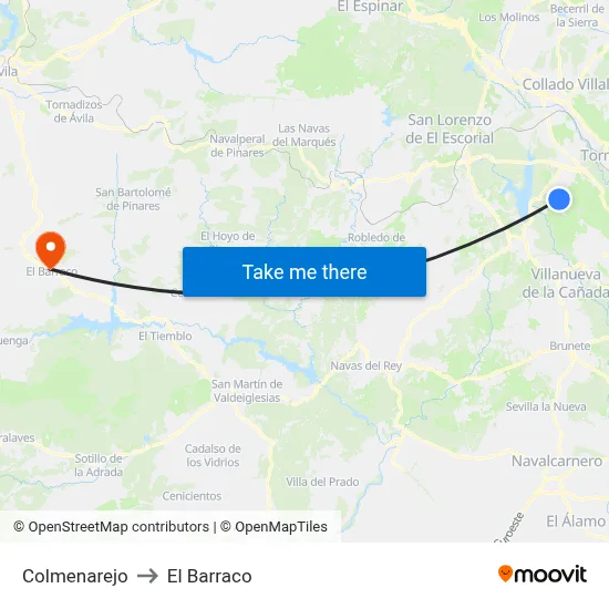 Colmenarejo to El Barraco map