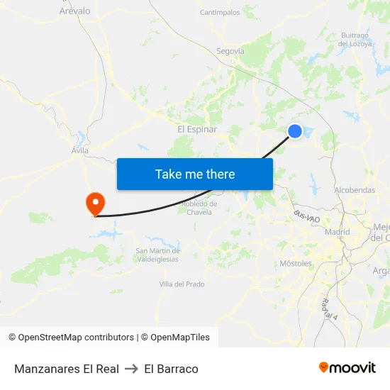 Manzanares El Real to El Barraco map