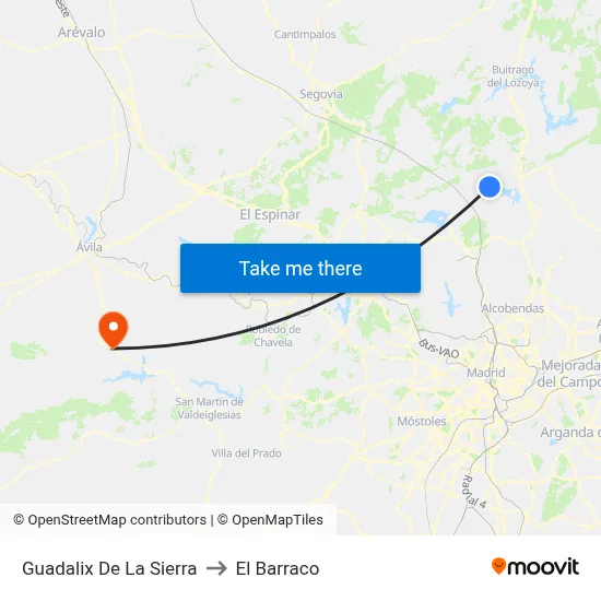 Guadalix De La Sierra to El Barraco map