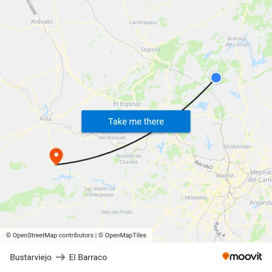 Bustarviejo to El Barraco map