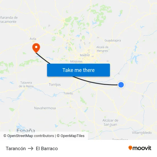 Tarancón to El Barraco map