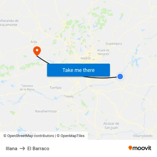 Illana to El Barraco map