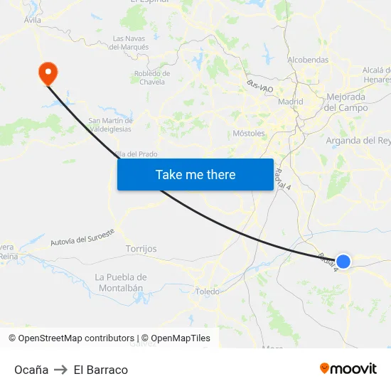 Ocaña to El Barraco map