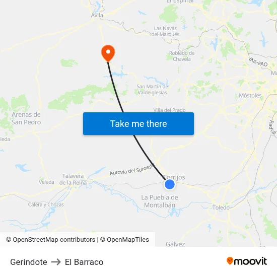 Gerindote to El Barraco map