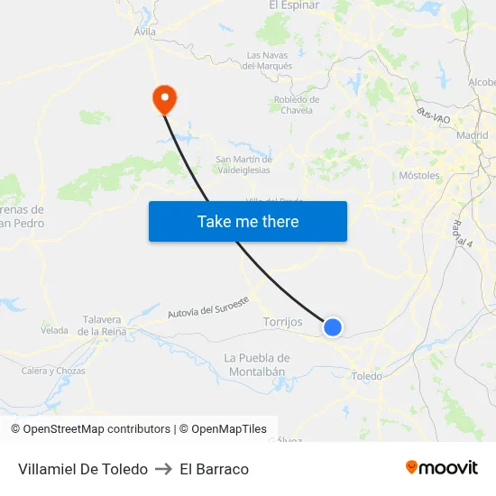 Villamiel De Toledo to El Barraco map