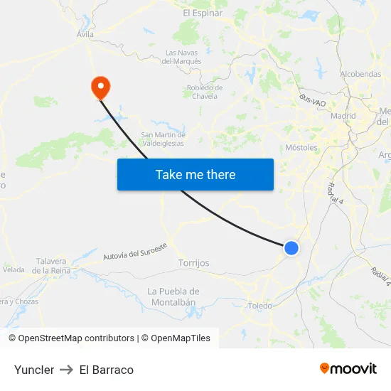 Yuncler to El Barraco map