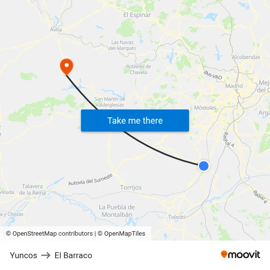 Yuncos to El Barraco map
