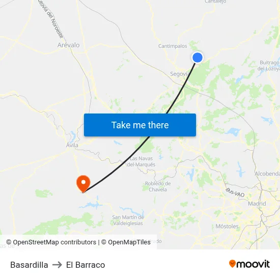 Basardilla to El Barraco map