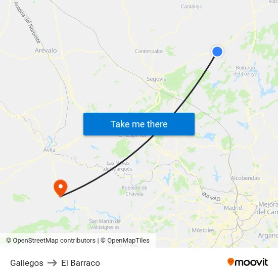 Gallegos to El Barraco map