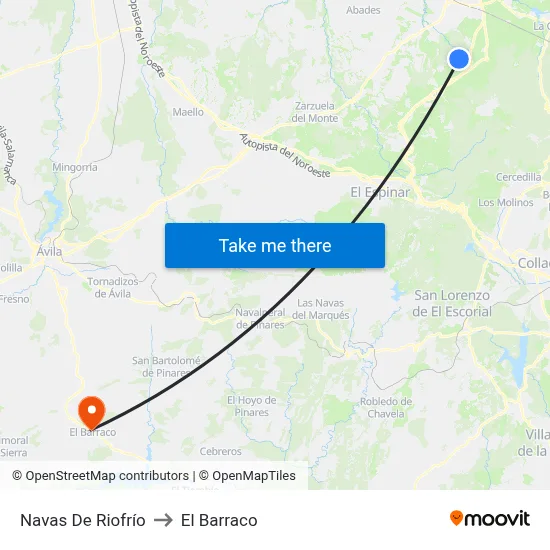 Navas De Riofrío to El Barraco map