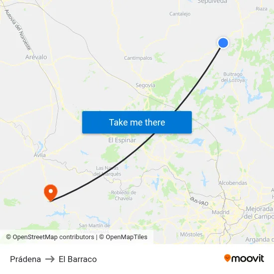 Prádena to El Barraco map