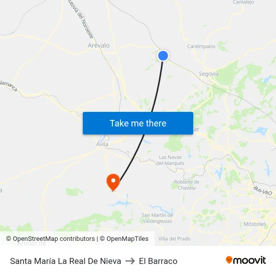 Santa María La Real De Nieva to El Barraco map