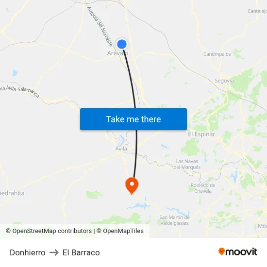 Donhierro to El Barraco map