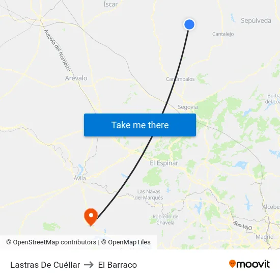 Lastras De Cuéllar to El Barraco map