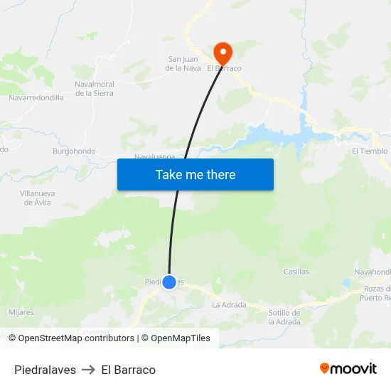 Piedralaves to El Barraco map