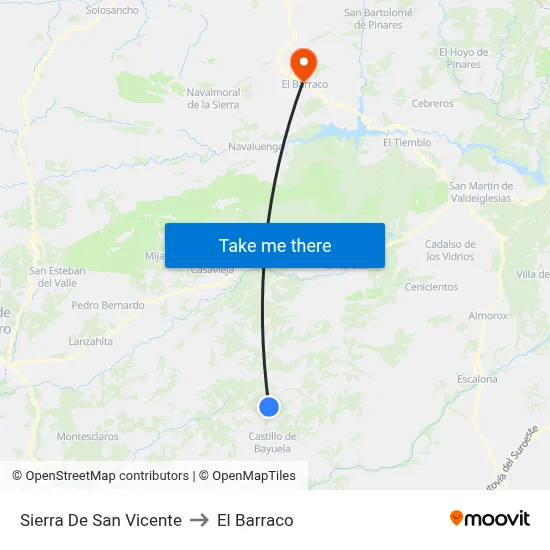 Sierra De San Vicente to El Barraco map
