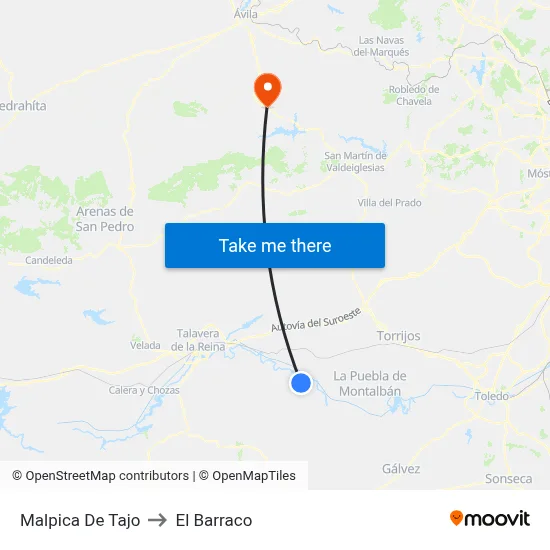 Malpica De Tajo to El Barraco map