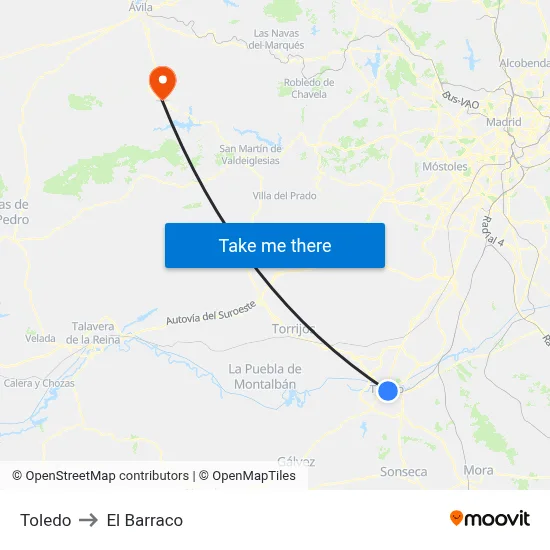 Toledo to El Barraco map