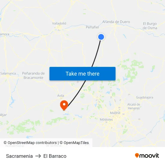 Sacramenia to El Barraco map