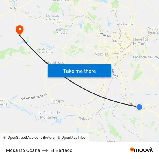 Mesa De Ocaña to El Barraco map