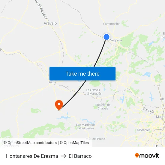 Hontanares De Eresma to El Barraco map