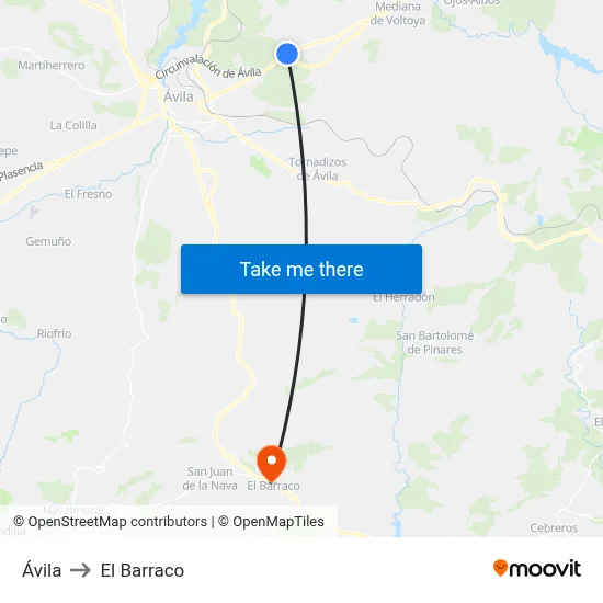 Ávila to El Barraco map