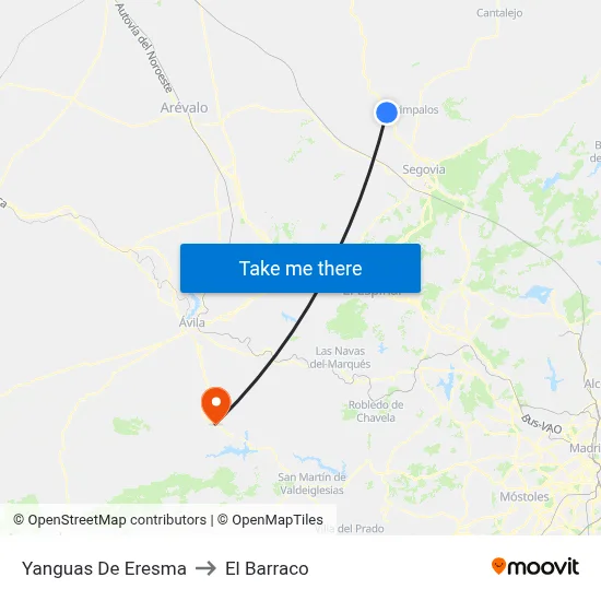 Yanguas De Eresma to El Barraco map