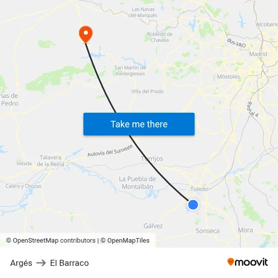 Argés to El Barraco map