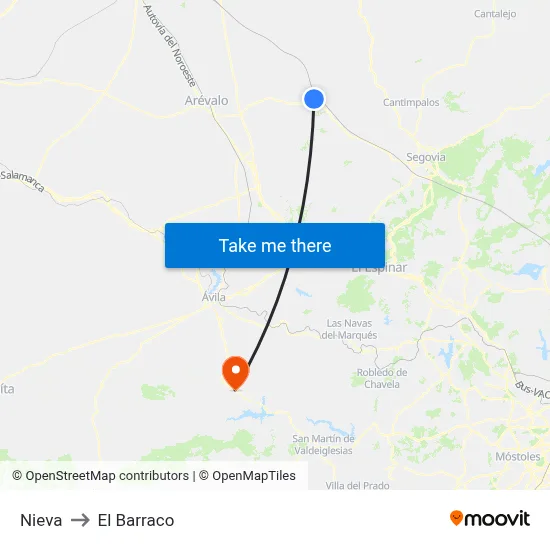 Nieva to El Barraco map