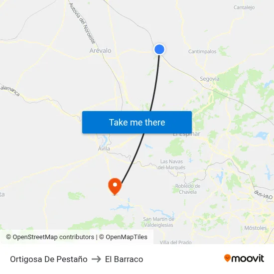 Ortigosa De Pestaño to El Barraco map