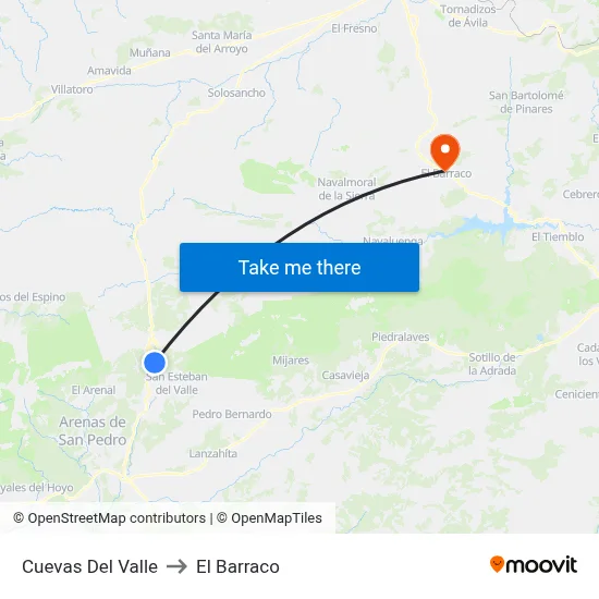 Cuevas Del Valle to El Barraco map