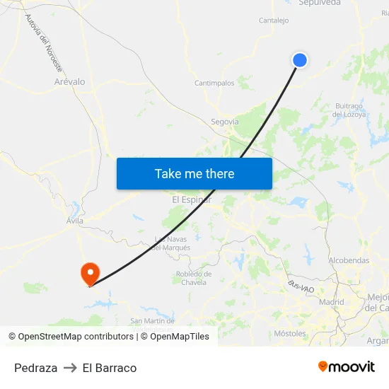 Pedraza to El Barraco map