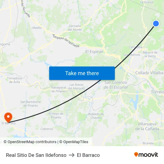 Real Sitio De San Ildefonso to El Barraco map