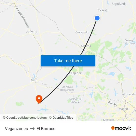 Veganzones to El Barraco map