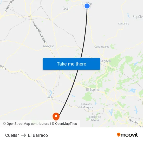 Cuéllar to El Barraco map