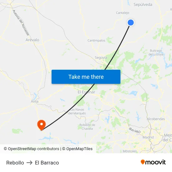 Rebollo to El Barraco map