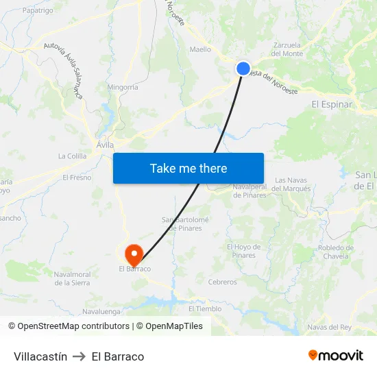 Villacastín to El Barraco map