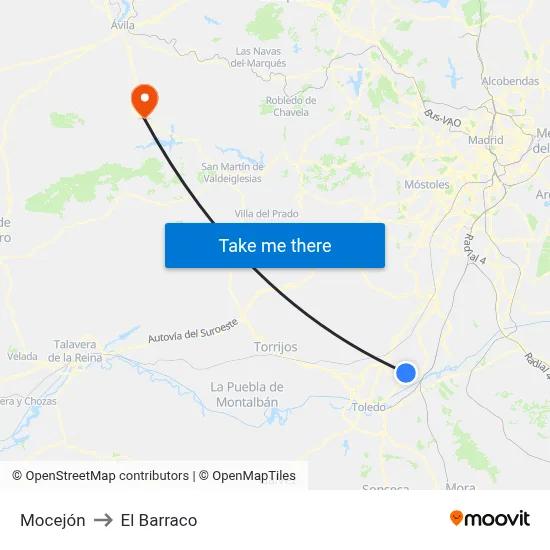 Mocejón to El Barraco map